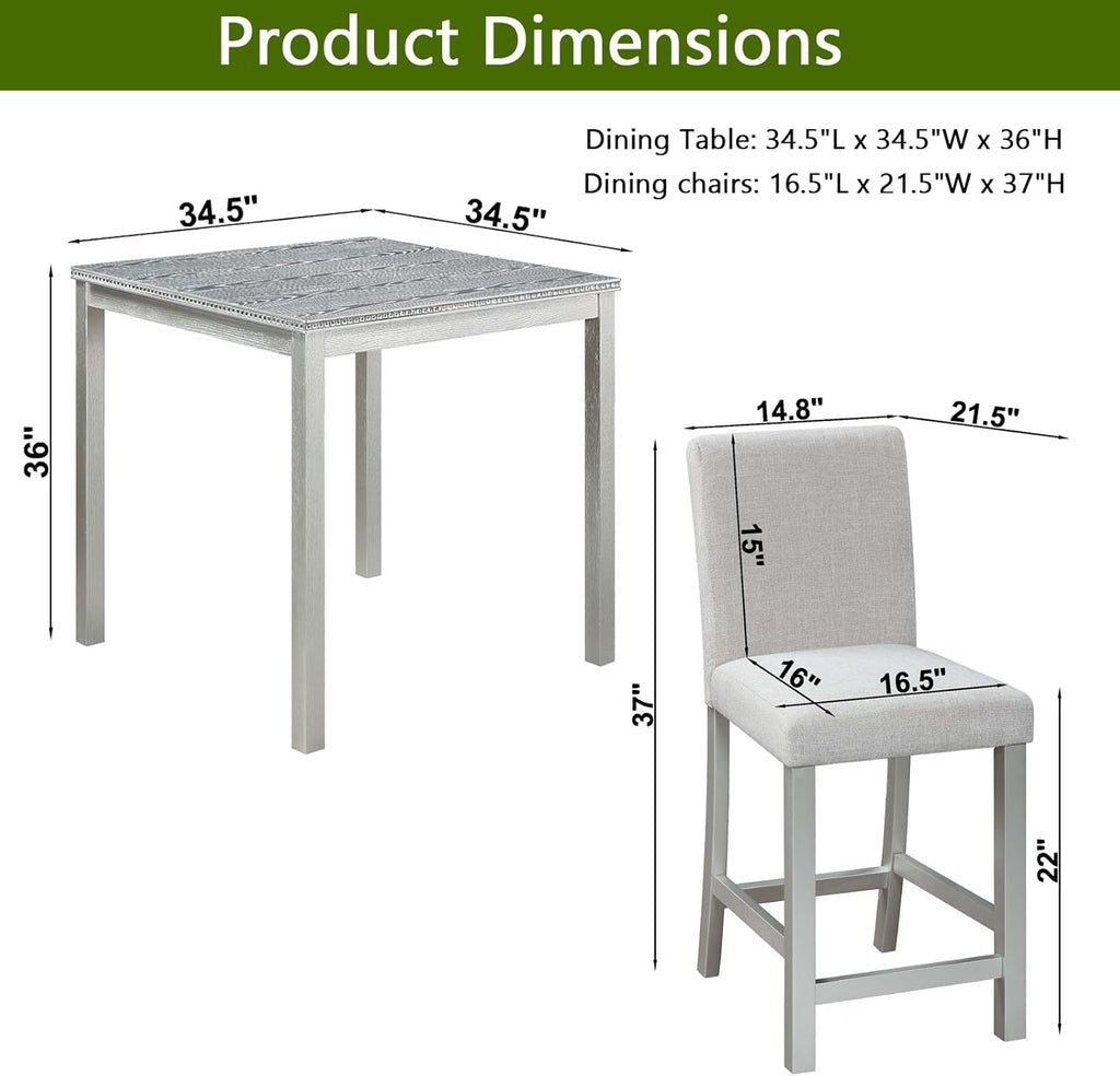 5-Piece Acacia Wood Counter Height Dining Table Set with 4 Upholstered-Seat Chairs M7968