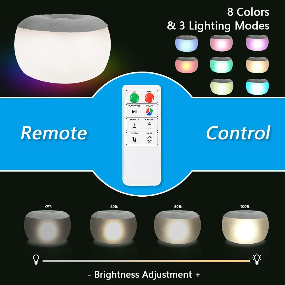 Inflatable Stool Ottoman with Remote Control LED Light and Foot Pump Z276087