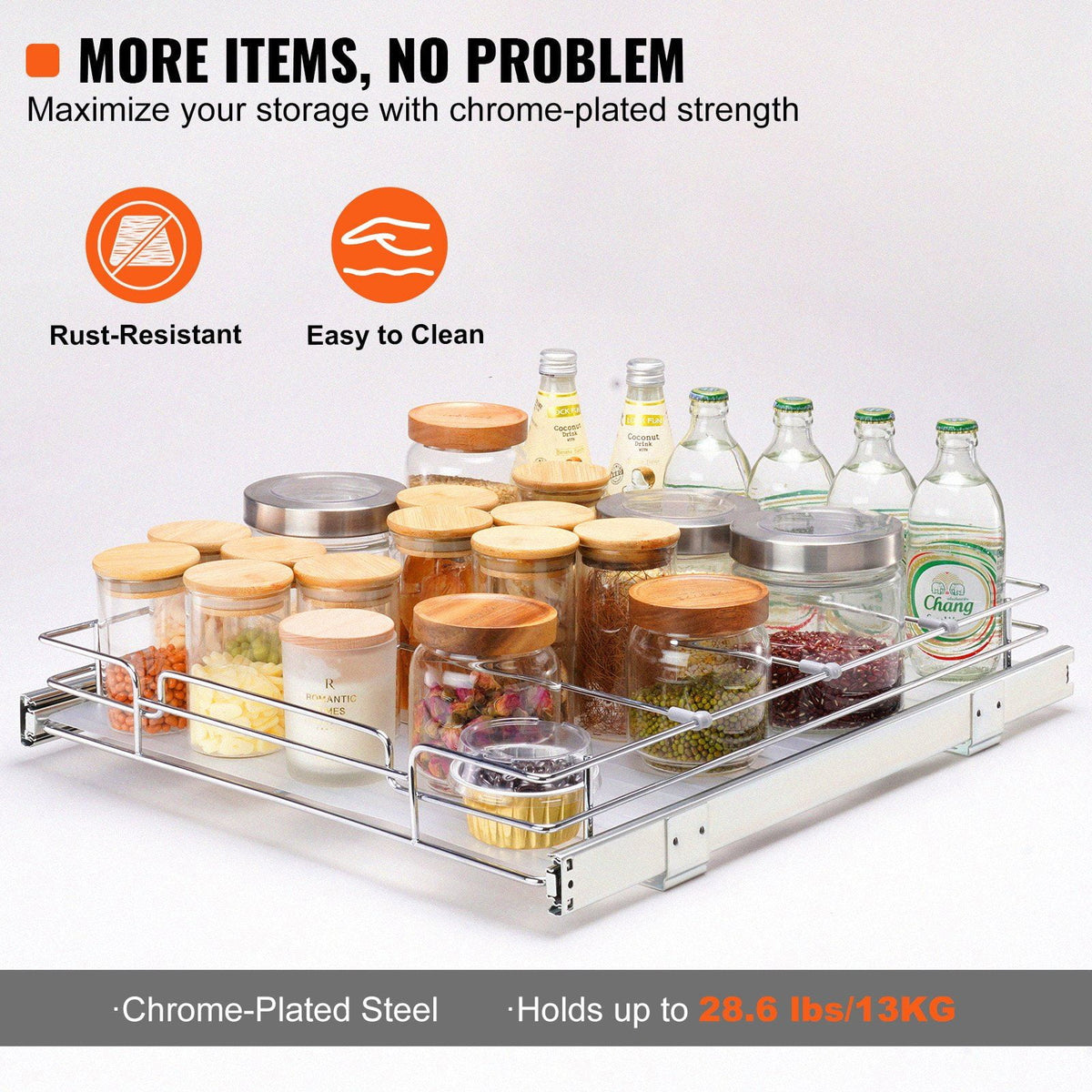 Chrome Steel Pull Out Cabinet Organizer with Sliding Shelves T571639