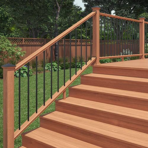 6 ft Redwood-Tone Southern Yellow Pine Stair Rail Kit with Aluminum Round Balusters A10954