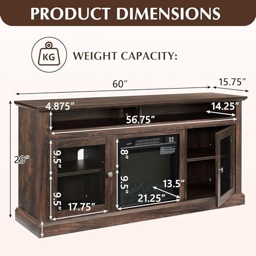 Brown 65 Inch Wood Fireplace TV Stand Z8161