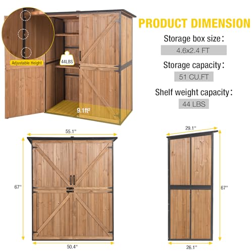 Outdoor Storage Shed with Metal Frame and Adjustable Shelfs (Brown) C32637