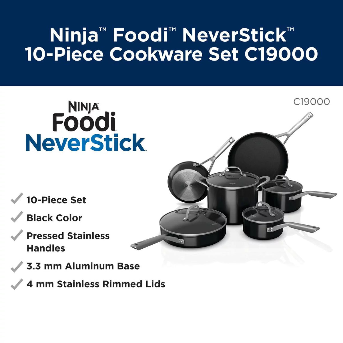 10-Piece NeverStick Cookware Set, Black R1653