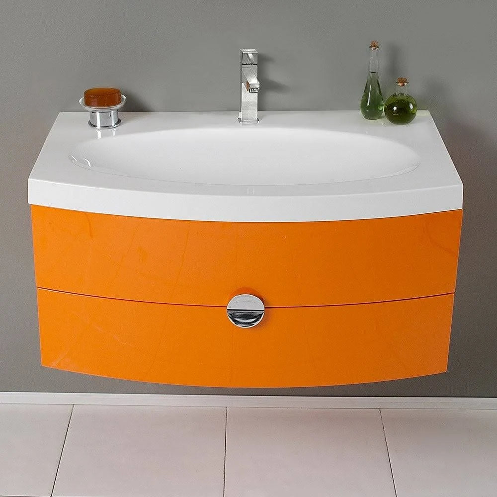 Orange Modern Bathroom Cabinet with Integrated Sink N421