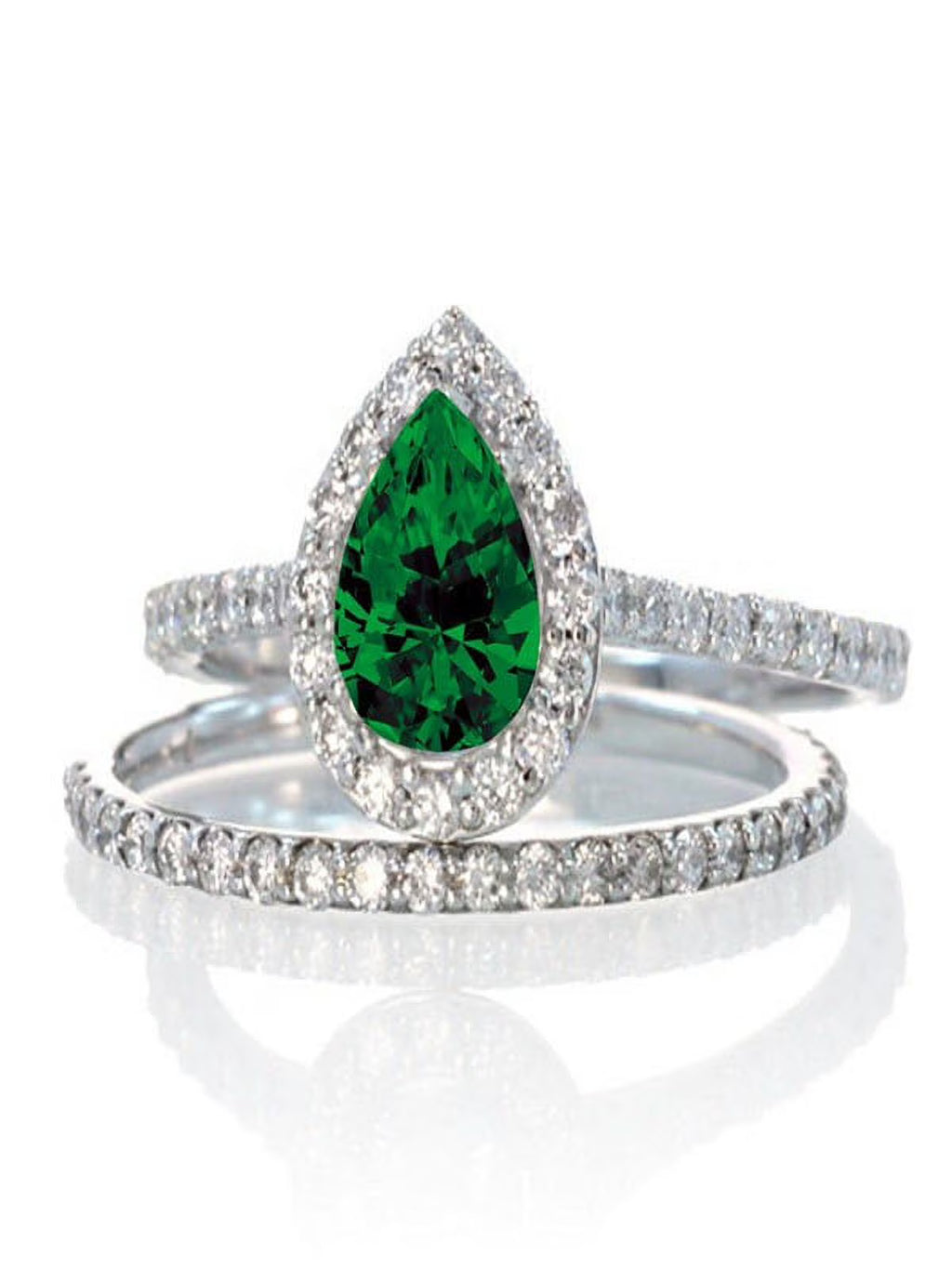 Pear Cut Emerald Halo Bridal Set on 10k White Gold E1561