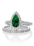 Pear Cut Emerald Halo Bridal Set on 10k White Gold E1561
