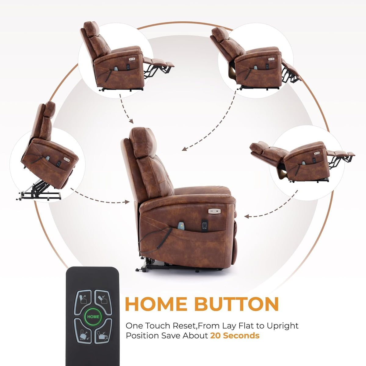 Brown Leather Power Lift Recliner with Massage and Heat N68215