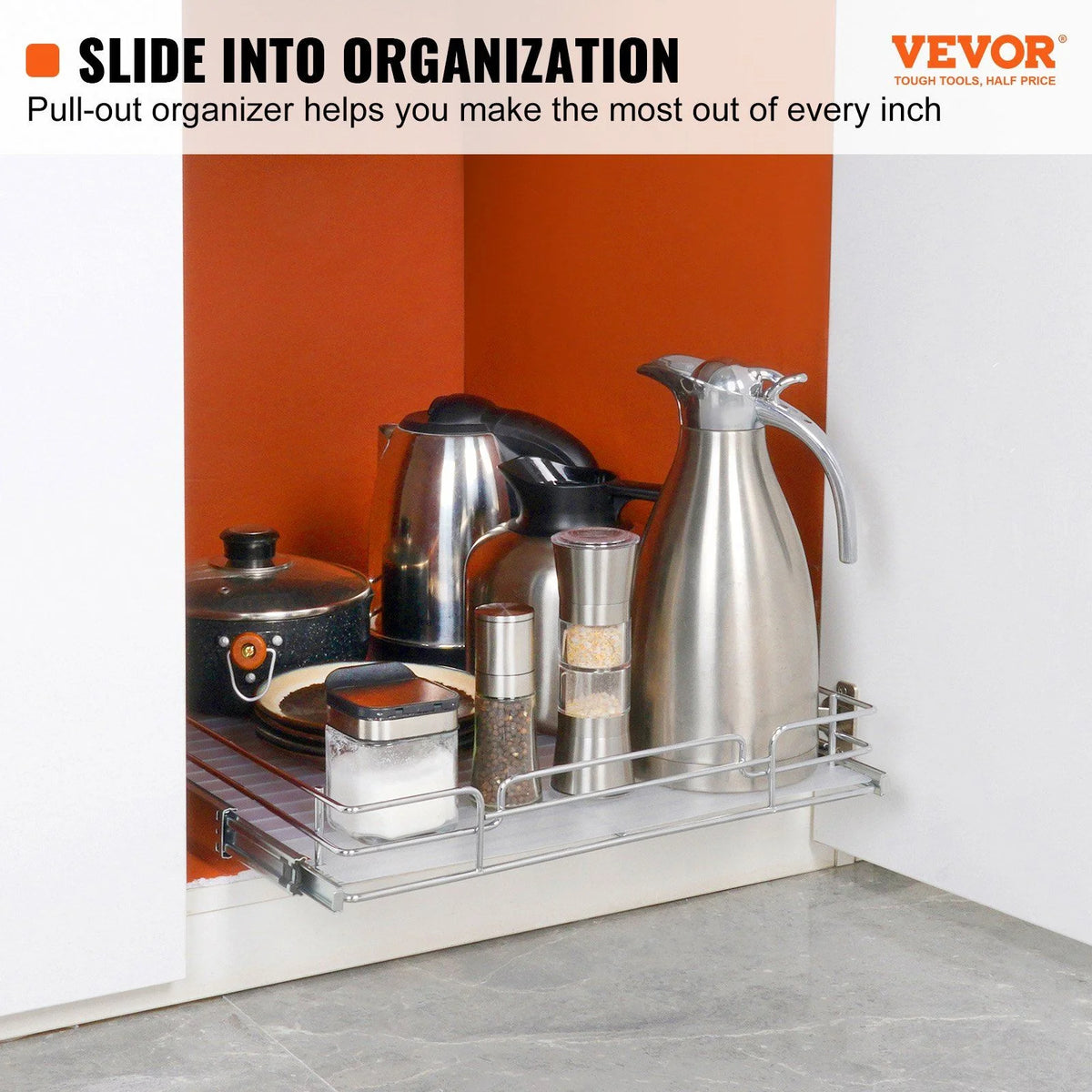 Chrome Steel Pull Out Cabinet Organizer with Sliding Shelves T571639