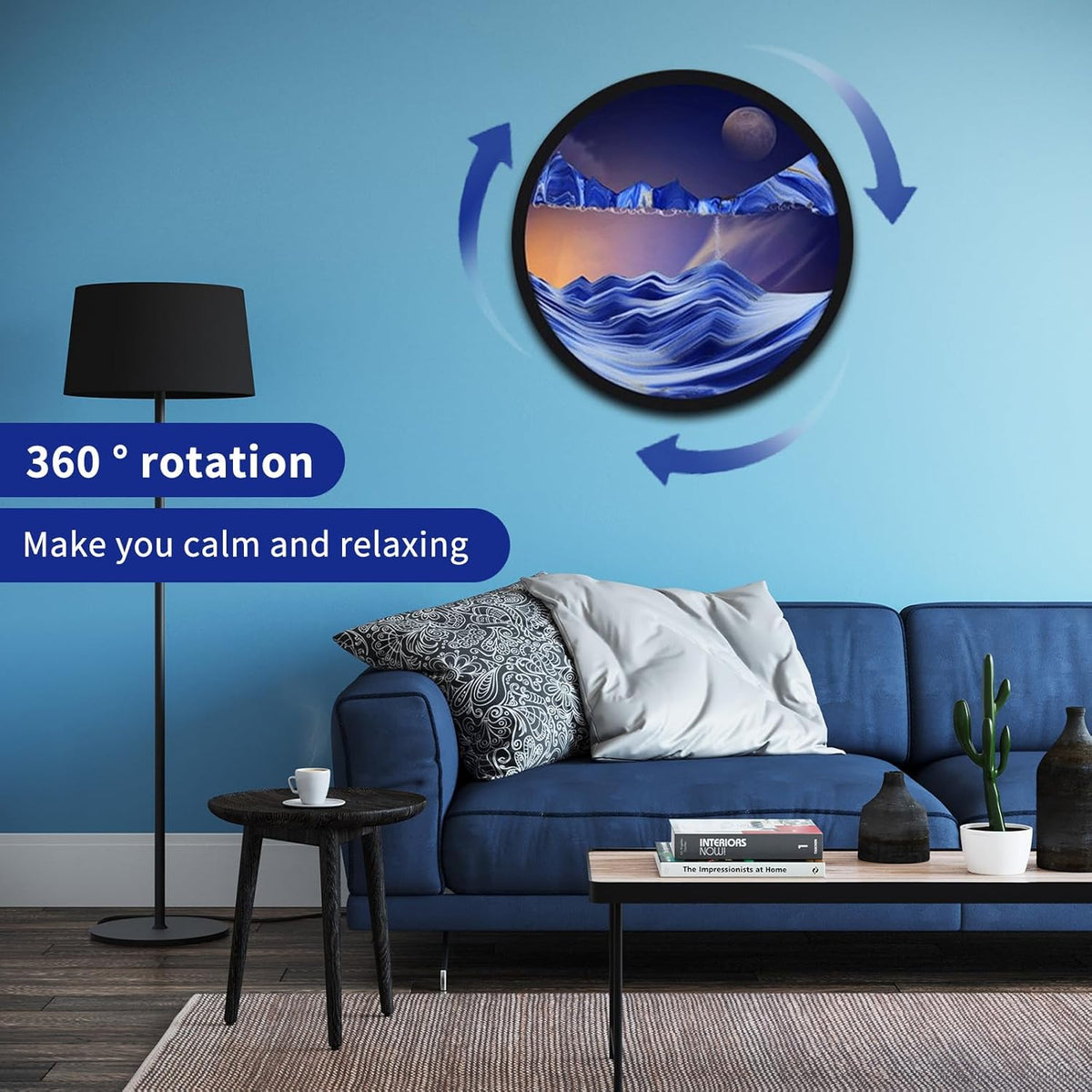 Sand Art Liquid Motion 3D Sand Painting, Glass Crafts Solid Wood Frame (Blue) Y45451
