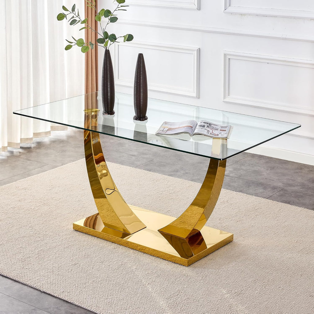 Contemporary Glass Top Rectangular Dining Table with Stainless Steel Base T4923