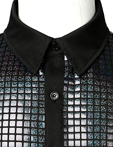 Rainbow Sequins Disco Party Dress Short Sleeve Button Down Shirts Y780899