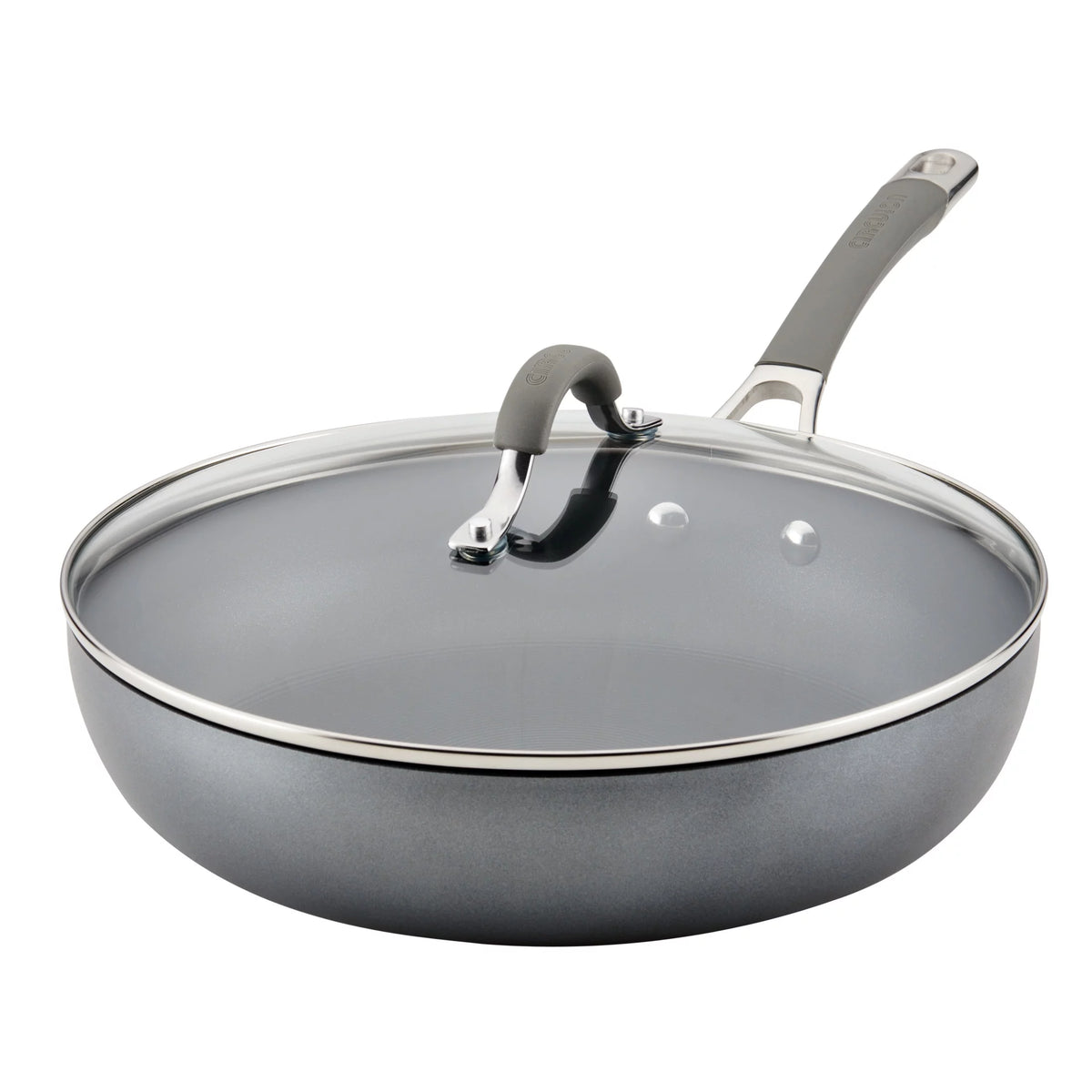 12 inch Hard-Anodized Nonstick Deep Frying Pan with Lid, Gray L882
