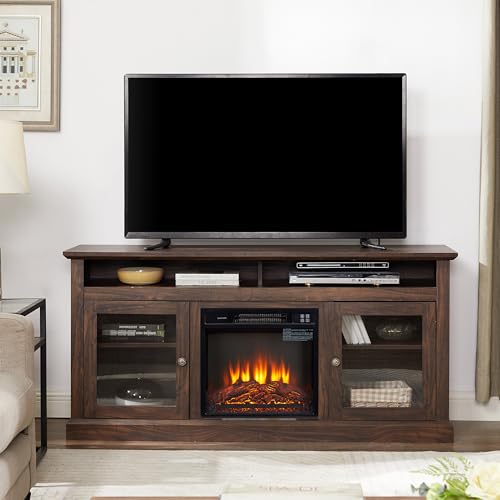 Brown 65 Inch Wood Fireplace TV Stand Z8161