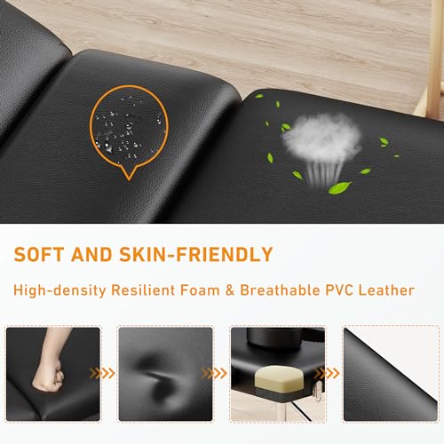 Black 84" Long 24" Wide 3 Sections Reclining Massage Couch with Carrying Bag V5437