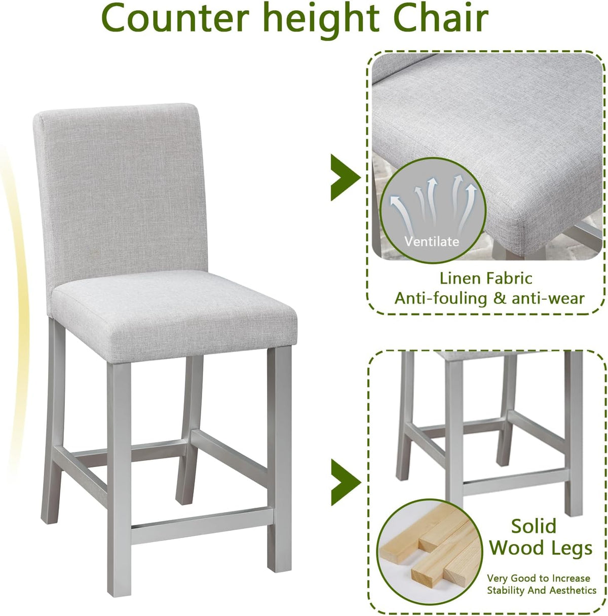 5-Piece Acacia Wood Counter Height Dining Table Set with 4 Upholstered-Seat Chairs M7968