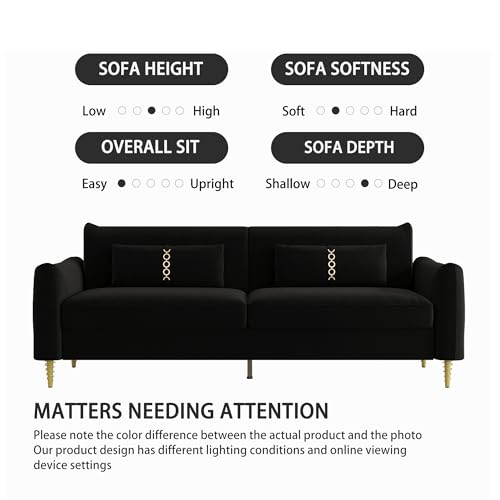 85 in 3-Seat Velvet Couch with Solid Wood Frame, 2 Pillows, Gold Legs W19362