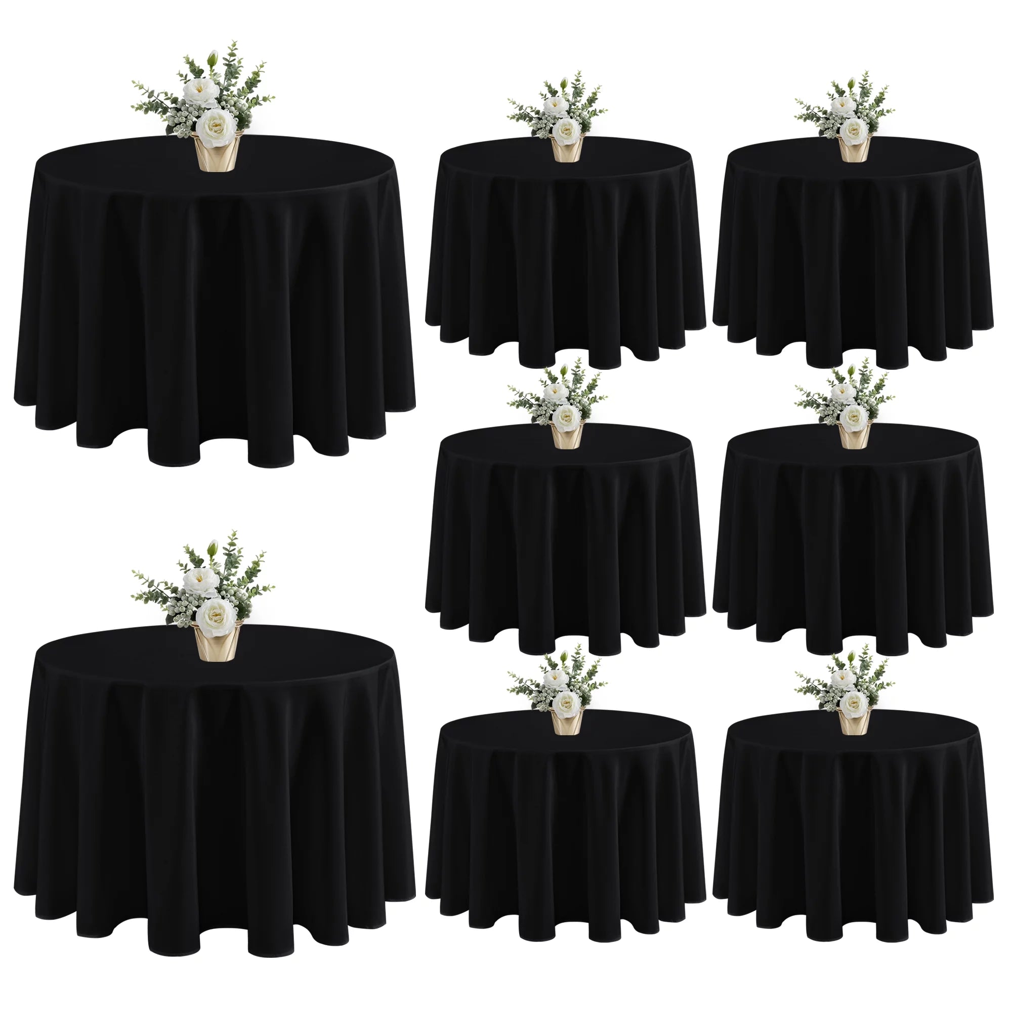 8 Pack Black 120 inch Round Polyester Table Cloth D410007