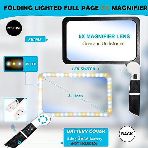 3X Large Rectangle Lighted Magnifier with Dimmable LED D1207