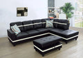 Black Leather 3-Piece L-Shaped Sectional Sofa Set with Ottoman E6032