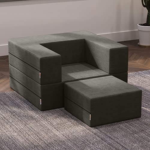 Indigo Convertible Sleeper Futon Chair with Ottoman and Machine-Washable Cover X7704