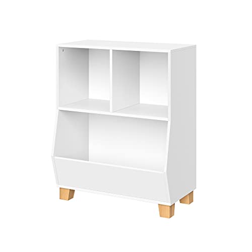White Kids Bookshelf Toy Storage Organizer with 2 Cubbies & Bin X31883