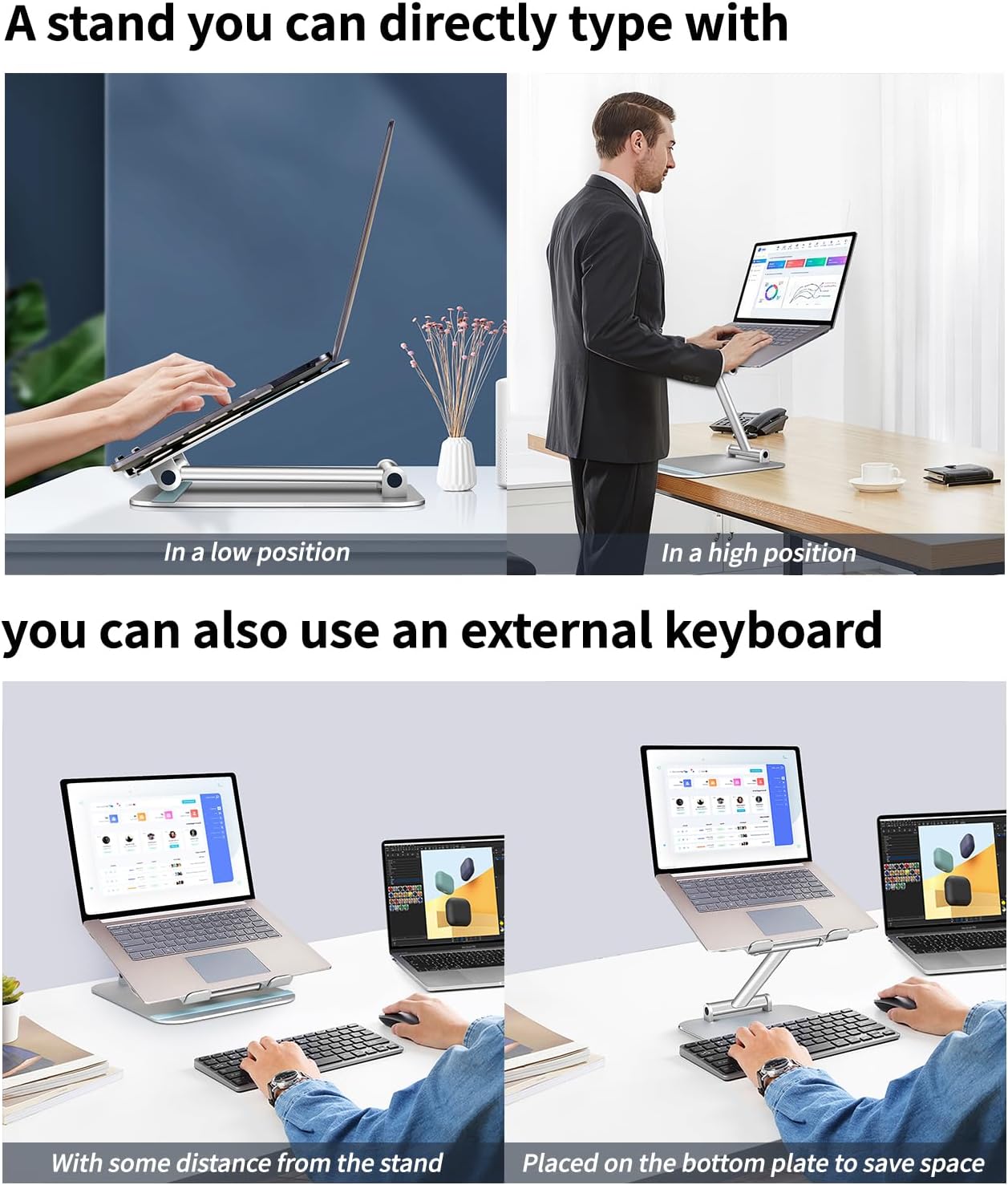 Adjustable Aluminum Laptop Stand Riser for 10 to 17.3” Silver F118767