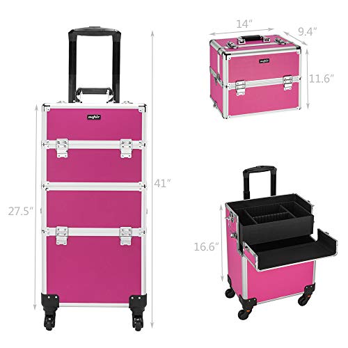 3 in 1 Rolling Makeup Train Case, Aluminum Cosmetic Case on Wheels S6051