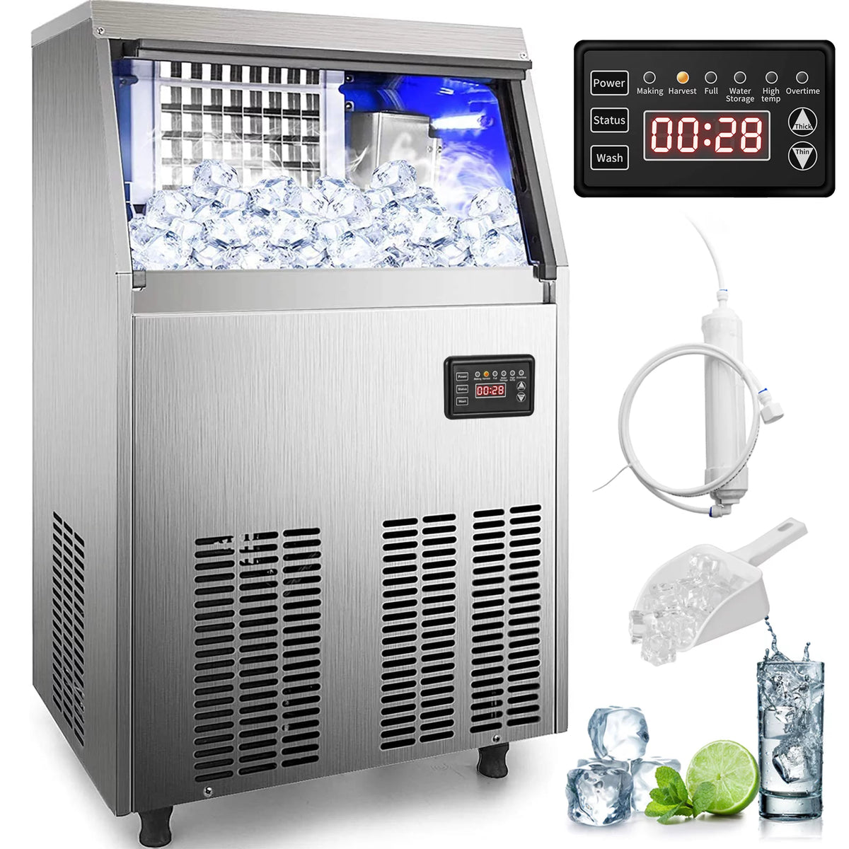 110V Commercial Ice Maker 110-120lbs/24H with 33LBS Bin Stainless Steel P81275