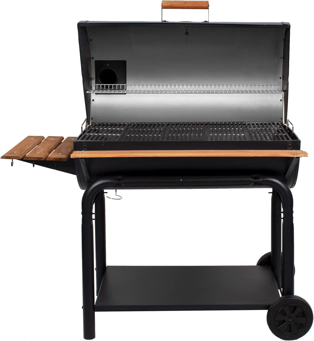 Charcoal Grill and Smoker with Cast Iron Grates and 950 Cooking Square Inches in Black E9504