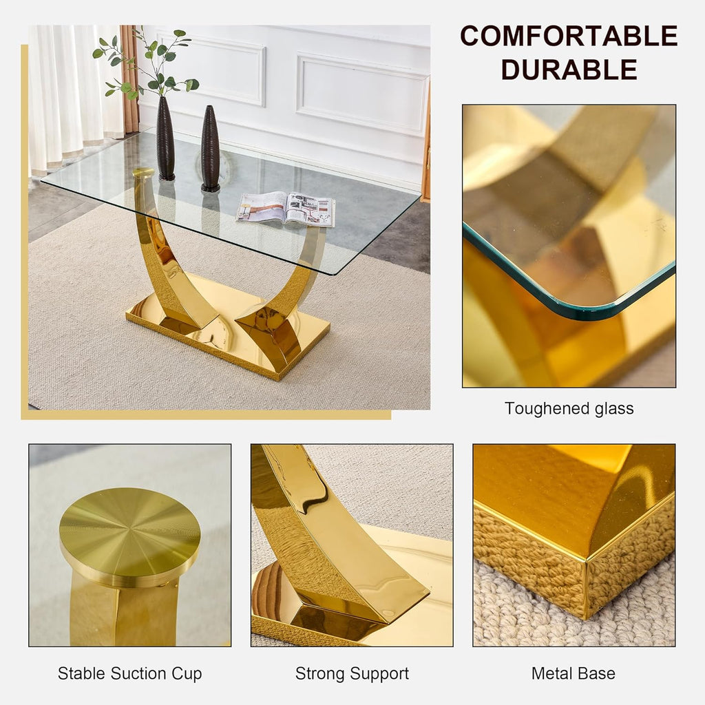 Contemporary Glass Top Rectangular Dining Table with Stainless Steel Base T4923