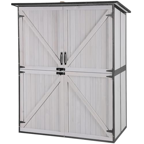 Outdoor Storage Shed with Metal Frame and Adjustable Shelfs (Brown) C32637