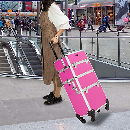 3 in 1 Rolling Makeup Train Case, Aluminum Cosmetic Case on Wheels S6051