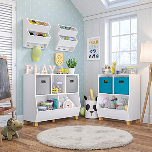 White Kids Bookshelf Toy Storage Organizer with 2 Cubbies & Bin X31883
