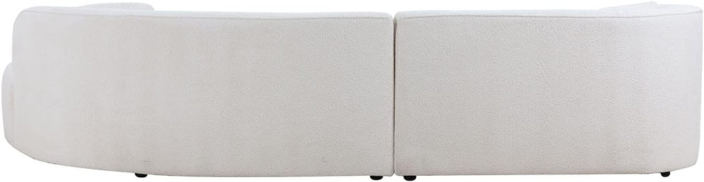 White Boucle Curved Sofa with Chaise 2 Set J3319