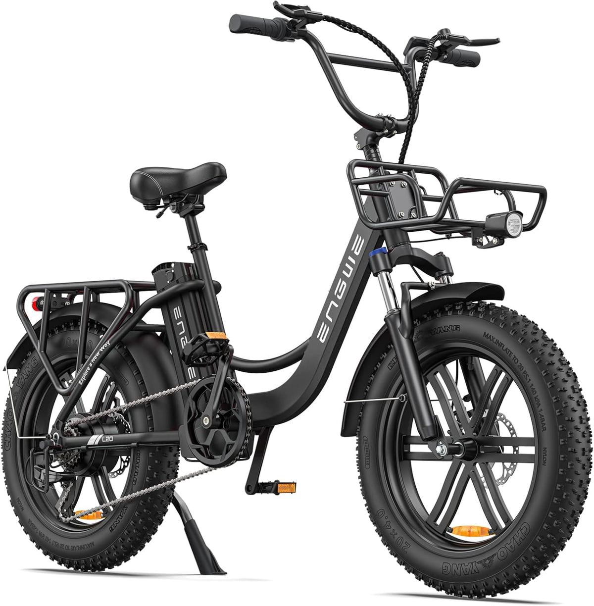Electric Bike with 20 * 4.0" Fat Tire, 48V13Ah Battery, 7-Speed Gear, Front Suspension (Black) B244729