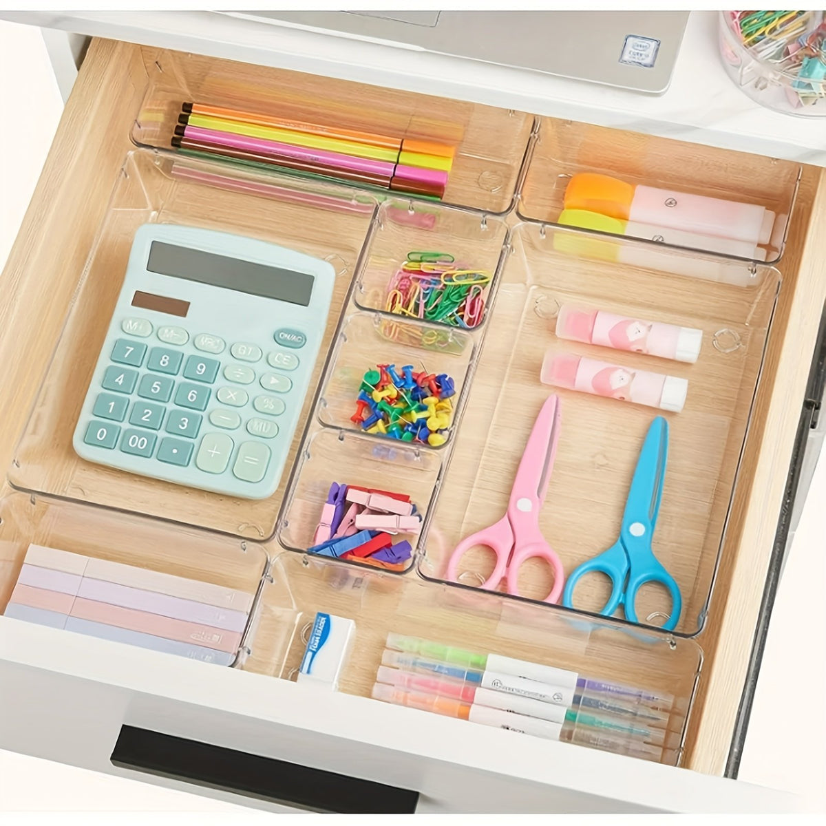 44pcs Clear Plastic Drawer Organizers Set with Non-Slip Pads U126882