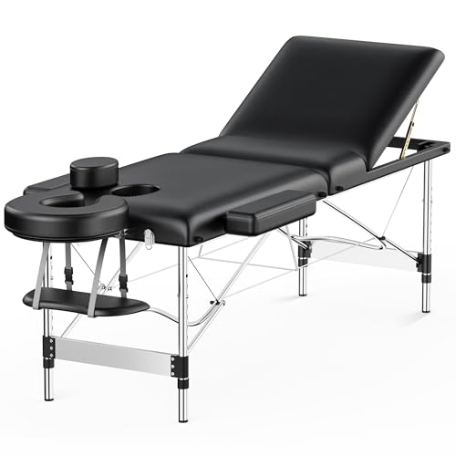 Black 84" Long 24" Wide 3 Sections Reclining Massage Couch with Carrying Bag V5437