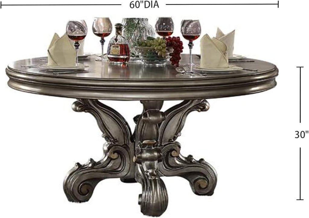 Antique Platinum Round Dining Table with Single Pedestal H1976