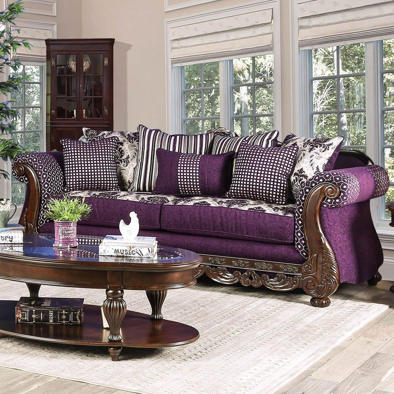 Purple Silver Chenille Sofa and Loveseat E337