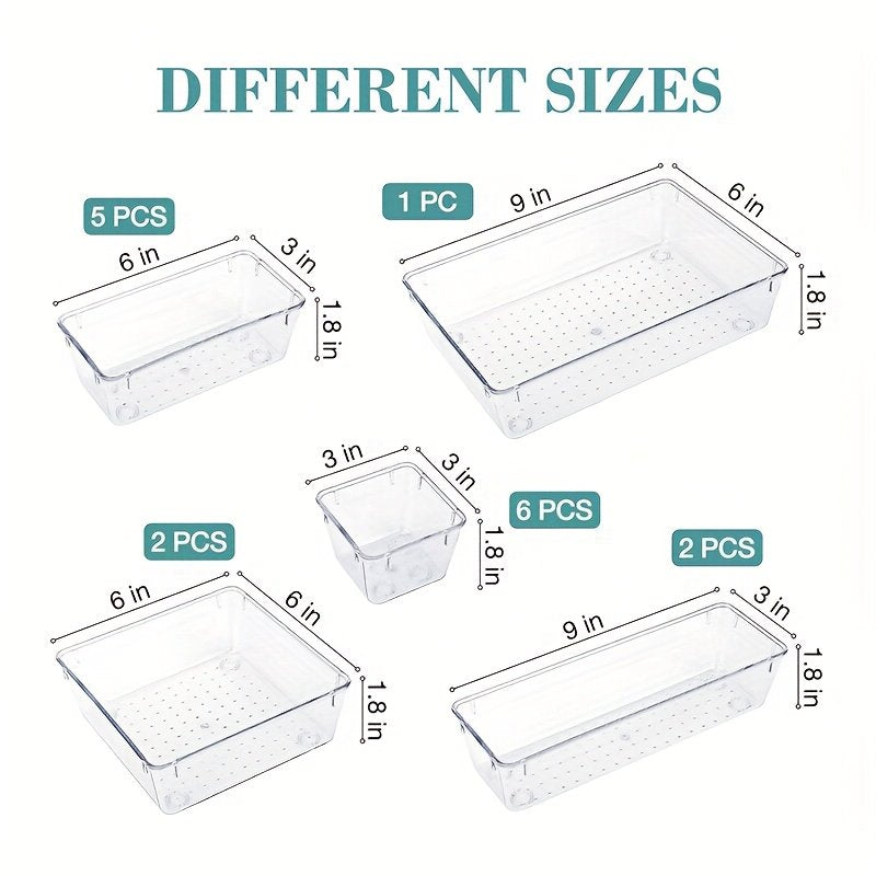44pcs Clear Plastic Drawer Organizers Set with Non-Slip Pads U126882