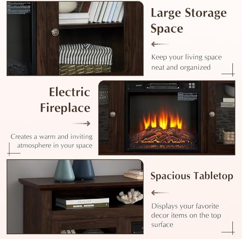 Brown 65 Inch Wood Fireplace TV Stand Z8161