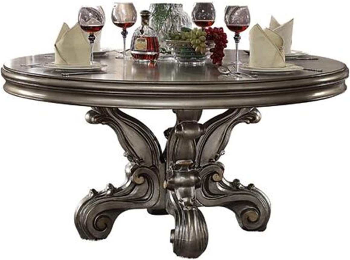 Antique Platinum Round Dining Table with Single Pedestal H1976