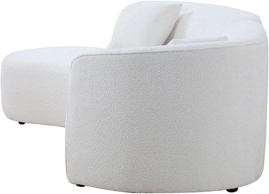White Boucle Curved Sofa with Chaise 2 Set J3319