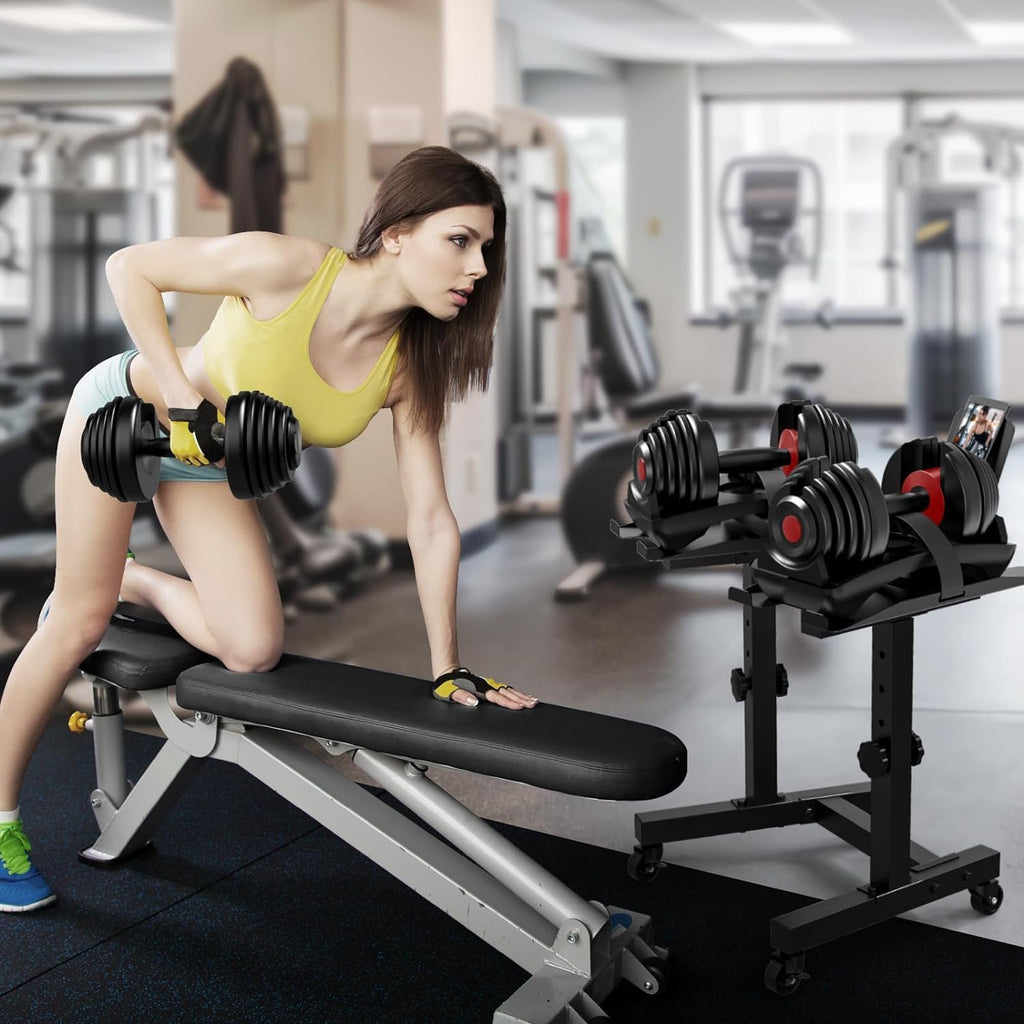 Adjustable Dumbbell Stand with 4 Level Height Adjustment and Wheels O6931