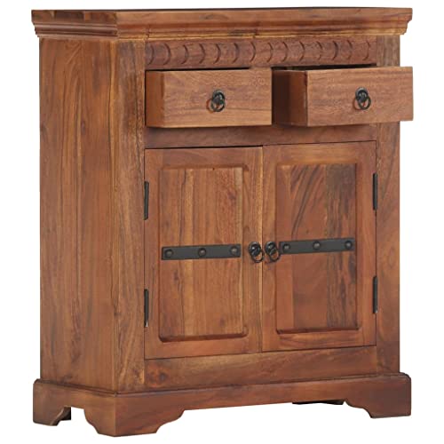 Rustic Sideboard Solid Acacia Wood Brown Two Doors Two Drawers 24.8"x11.8"x29.5" P18702