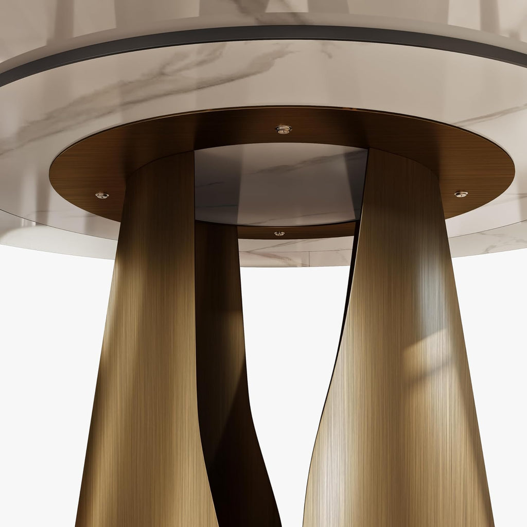 51" Glossy White Sintered Stone Top Round Dining Table with Lazy Susan U509