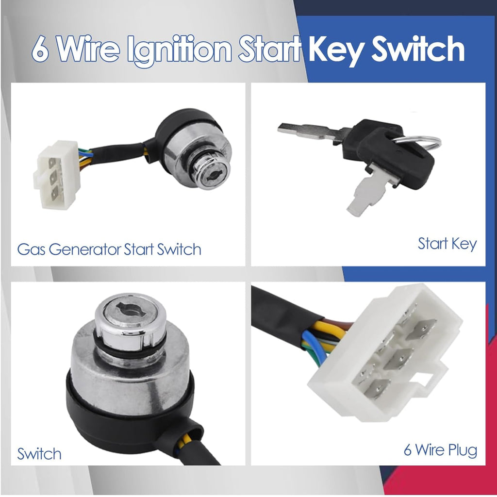 6 Wire Ignition Start Key Switch for 2.5-6.5KW 188F Gas Generator with 2 Key R146
