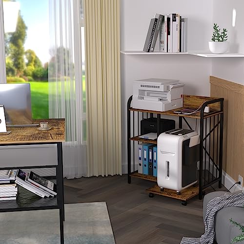 Brown 3-Tier Printer Stand with Wheels I98129