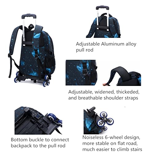 Galaxy Print Rolling Backpack Boys Bookbag on Wheels P2810