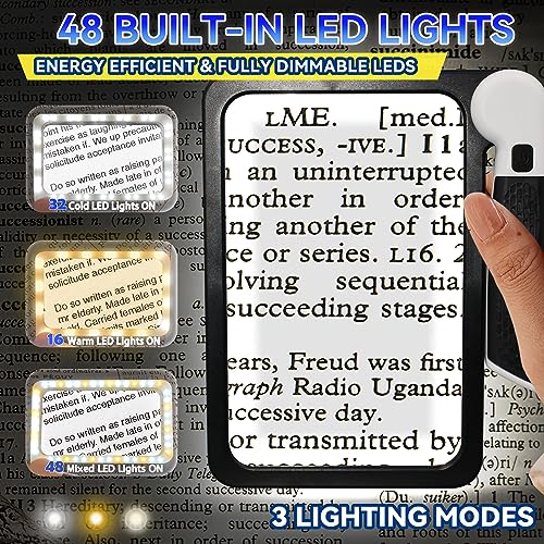 3X Large Rectangle Lighted Magnifier with Dimmable LED D1207